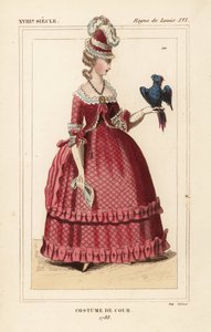 オウムを連れた宮廷衣装の英国女性 作： Unbekannter Künstler