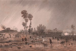 ロンバルディア州パレストロの戦いで攻撃するチャルディーニ将軍の第4ピエモンテ師団 作： William M. Timlin