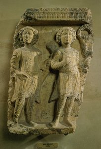 パルミラ出土の2人の兵士を描いた浅浮彫りプラークの断片（石材） 2世紀 作： Unbekannt