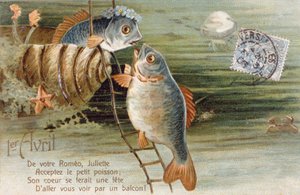 2匹の魚が描かれたフランスの絵葉書 作： Unbekannter Künstler