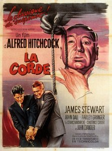 アルフレッド・ヒッチコック監督、ジミー・スチュワート、ジョン・ドール、ファーリー・グレンジャー出演の映画「ロープ」のフランス版ポスター 1948年 作： Unbekannt