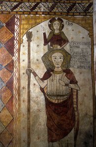 13世紀のペルヌ・レ・フォンテーヌ（Pernes les Fontaines, Vaucluse (84)）のフェランデ塔のフレスコ画。キリストを運ぶ聖クリストファー。 作： Unbekannt