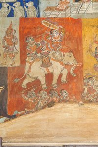 カンボジア、シェムリアップのリアムカーの風景を描いたワット ボーの壁を飾るフレスコ画 (写真) 作： Unbekannter Künstler