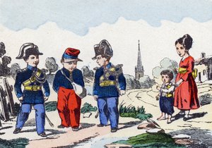 ジャンダルム。Alphabet militaire enfantin "に掲載された版画。1890年頃のポン・ア・ムソンのイメージ。20ページ。寸法：28.5x21cm