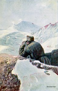 第一次世界大戦中、雪の中のドイツ軍監視員 作： Unbekannter Künstler