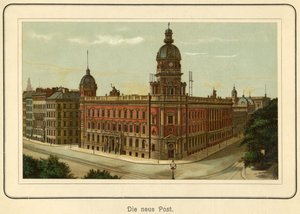 ドイツ、ハンブルク、郵便局の新しい建物：「Ansichten-Album Hamburg"（ハンブルクからの眺め）、C. Schneider発行、ベルリンNW、1890年頃（リトグラフ）。 作： Unbekannter Künstler