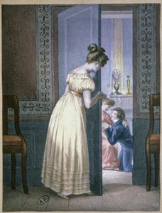 恋人同士の私語を聞く少女 1820年頃（エングレーヴィング） 作： Unbekannter Künstler