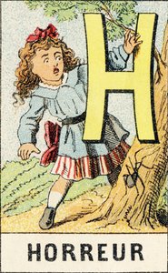 H : ホラー - 「ABCD des petites filles」から引用した彫刻。Pellerin & Cie, printer-publisher, Epinal, circa 1890.シリーズA。寸法 : 19 x 13,5 cm 作： Unbekannt