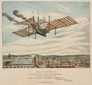 ヘンソンの空飛ぶ機械「アリエル」が街の上を飛ぶ 作： Unbekannt