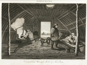 カムチャッカ（ロシア極東半島）の小屋と運搬用のソリ（1810年頃