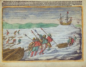 ウィレム・バレンツの北極航路ノバヤ・ゼンビアを見つけるための検索からのイラスト 作： Unbekannter Künstler