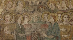 インテリア。北側の交差点。祭壇（Altar de las pinturas murales）。主礼拝堂のオリジナル。壁画（フレスコ画？）。詳細。14世紀末。 作： Unbekannt