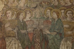 インテリア。北側の交差点。祭壇（Altar de las pinturas murales）。主礼拝堂のオリジナル。壁画（フレスコ画？）。詳細。14世紀末。 作： Unbekannt
