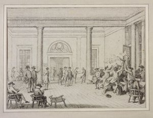 証券取引所の内部、1790年頃（銅版画 作： Unbekannt