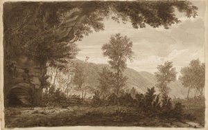 洞窟の入り口のあるイタリアの風景 作： Unbekannter Künstler