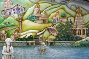 レスターにあるヒンドゥー教寺院「ジャララム・プラースナ」。ジャラランバパの生涯を描いたアートワーク。イギリス 作： Unbekannt