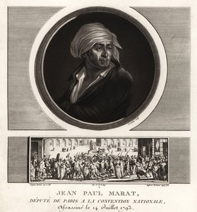 ジャン・ポール・マラット、国民会議のパリ副議長、1793年に暗殺される 作： Unbekannt