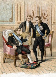 1824年8月、ジョゼフ・ド・ヴィレに「王は死ぬかもしれない、病気であってはならない」と言う重病のフランス王ルイ18世（1755-1824）。19世紀（クロモリトグラフ） 作： Unbekannter Künstler