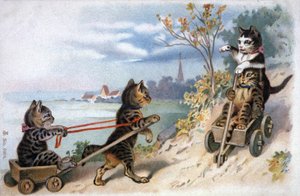 そりに乗った子猫、20世紀初頭（絵葉書） 作： Unbekannter Künstler