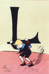 L for heavy - 子供用のアルファベットです。C.M. editeur, Paris.手描きのポストカード、1904年のフランが付いています。サイズ : 14 x 9 cm 作： Unbekannt
