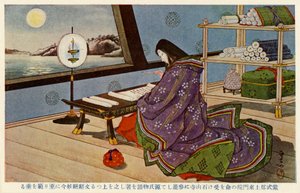 源氏物語を書く紫式部（版画） 作： Unbekannter Künstler