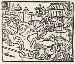 トーナメントでのランスロット (木版画) 作： Unbekannter Künstler