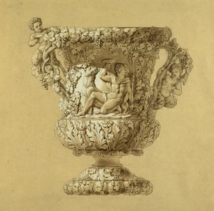 ワインの大きな水差し。セピア色の水彩画、シャルル・ニコラ・オディオ（Charles-Nicolas Odiot (1789-1868), 1834年頃）の作品。 作： Unbekannt