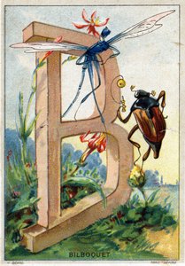 ビルボケのようなBの文字。マリニエ氏の芸術的なアルファベット。Henry Sicard編集、19世紀後半。薬局で売られている商品の広告用クロモリトグラフ。薄さ：12,5 x 9 cm 作： Unbekannt