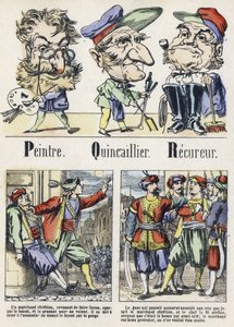 Letter P, Q and R: Painter, Hardware and Recoverer.イースタン・テイルのアルファベット。1890年頃のエピナルのイメージング。人気シリーズ。8ページの小冊子。寸法：205x150mm。メチエをテーマにしたステンシル入り木版画