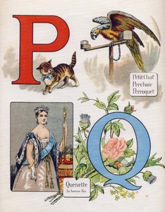 Letter P and Q: little cat, perch, parrot and quenet, the right fee.ABC L