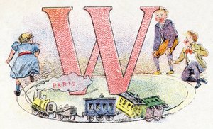 Letter W: wagon.フォスファティンファリエスのアルファベット.エングレービング。薬剤師Pierre Emile FalieresによるBrevete alphabet S.G.D.G. .19世紀後半の色版画による挿絵。16ページ。寸法：103x154mm 作： Unbekannt