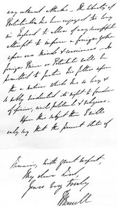 首相ジョン・ラッセル卿がダラム司教に宛てた書簡（11月4日、ダウニング街にて）。 作： Unbekannt