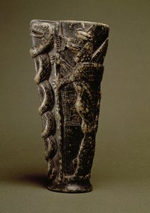 紀元前2150年頃、古代ギルスのテルローから出土したグデア王子の個人神ニンギシダに捧げる杯（ステアタイト）。 作： Unbekannt