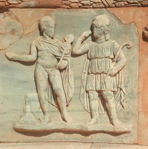 リビア、トリポリタニア歴史地区、古代サブラタ、劇場、レリーフの細部 作： William M. Timlin