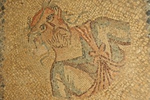 リビア、ローマ時代のヒゲと花輪を持つ老人のモザイク画 作： Unbekannt