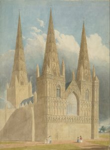 リッチフィールド大聖堂-ウエストフロント：水彩画、ND [c 1840]