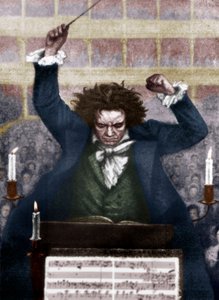 バトンを持って指揮をするルートヴィヒ・ヴァン・ベートーヴェン - Katzaroffによるものです。ドイツの作曲家 作： Unbekannt