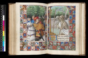 MS 92 f.132v-133r、Office of the Dead、Matins、The Three Living and the Three Dead、時祷書、西フランス、ローマの使用、1490-1510 作： Unbekannt