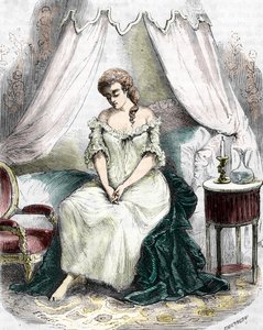 デュ バリー夫人は、1774 年にポン オー ダム修道院に閉じ込められました。19 世紀 (彫刻) 作： Alec Hunter