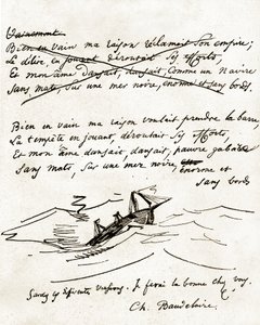 ボートの絵が描かれたシャルル・ボードレールの写本 作： Unbekannter Künstler