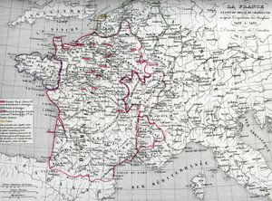 シャルル7世時代と1422年から1461年のイギリス追放後のフランス地図（シャルル7世時代のフランス地図）Houzeの "Atlas Universel "より。 作： Unbekannter Künstler