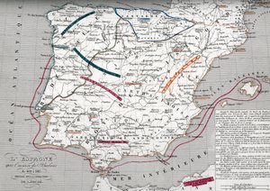 ゲルマン・イスパニア時代のスペイン地図、409-585 (Map of Spain at the times of Germanic Hispania) エングレーヴィング from "Atlas Universel" by Houze 作： Unbekannter Künstler