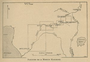 1898年のマルシャンミッションのルートを示す地図（リトグラフ