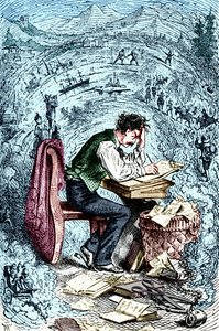1869年に出版された「The Innocents Abroad」を執筆するマーク・トウェイン。アメリカの作家。1835年11月30日 1910年4月21日