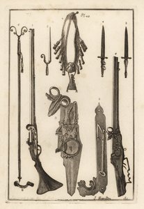 ロンドン塔のマッチロック・マスケット、ロックと銃剣1～3、銃剣4、マスケット・レストと銃剣5、マスケット・レスト6、バンデリアと火薬庫7、ホイール・ロック8,9、スパナ10 作： Unbekannt