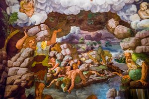 マニエリスムの最も有名なフレスコ画: ジュリオ ロマーノの幻想がドームを発明し、部屋の建築を巨人の崩壊、巨人のホールに溶かす 作： Unbekannter Künstler