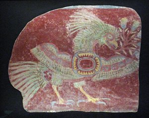 寓話的なケツァールの壁画の断片、初期の古典派、西暦200〜600年 作： Unbekannt