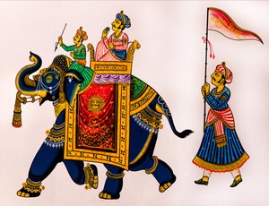 Pintura mural na cidade velha, Udaipur, Udaipur, Rajasthan, Índia, Ásia (foto)