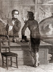 シャルル・シュヴァリエの光学機器店で、まだ無名で貧乏だったニケフォレ・ニエプス（1870年頃出版の『科学の傑作』より）（エングレーヴィング 作： Unbekannt