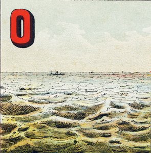 O：オーシャン地球を取り囲む計り知れない水の広さ。海の水は塩分を含んでおり、人間はそれを飲むことができない - Alphabet geographiqueから取られたエングレービング。Guerin-Muller et Cie, editeurs, Paris. 作： Unbekannt